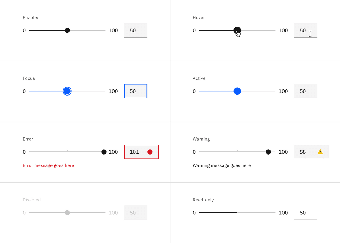 Default slider interactive states